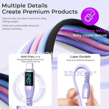 NNBILI 240W USB-C to Type-C çalt zarýad kabeli, displeýli