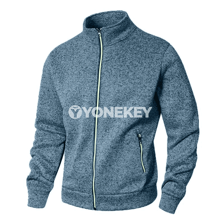 Erkekler üçin stend boýunly fermuarly ýeňil switer-jaket