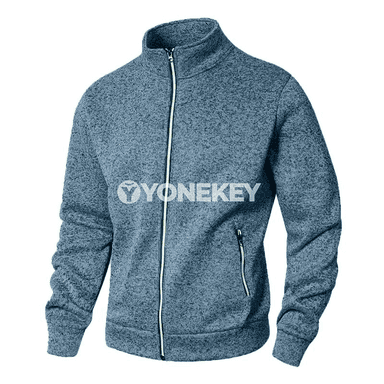 Erkekler üçin stend boýunly fermuarly ýeňil switer-jaket