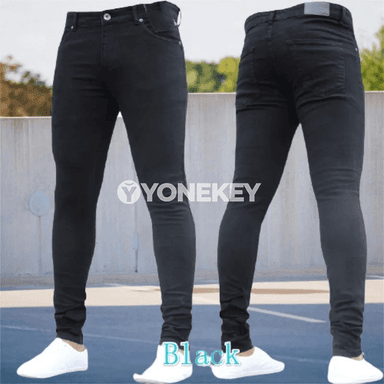 Erkekler üçin slim fit jeans, gündelik we iş üçin amatly