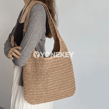 Aýal-gyzlar üçin örülen samançy sumka, giň göwrümli tomus modeli