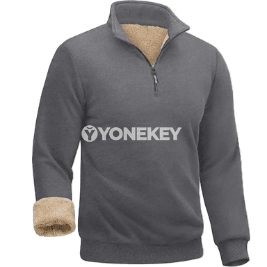Erkekler üçin ýarym zip ýyly trikotaj pullover, kapýuşonly