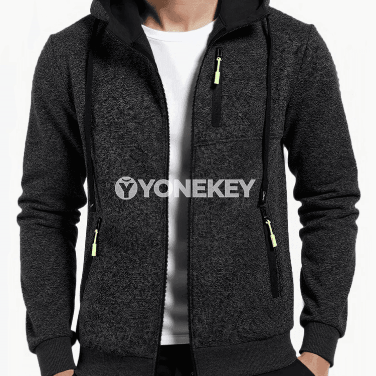 Erkekler üçin ýyly kapşonly zip-up penjek, ýumşak içlikli