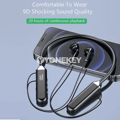 Neckband TWS simsiz Bluetooth nauşnikler, sport üçin, mikrofonly
