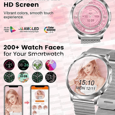 1.32" AMOLED zenanlar üçin ýeňil akylly sagat, ýürek urşy we Bluetooth jaň