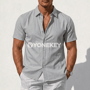 Erkekler üçin pagta-linen ýeňil köýnek, ýaz-tomus gündelik stil