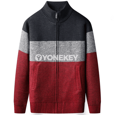 Erkekler üçin gyş ýyly fleece kardigan, zipli, dik boýunly