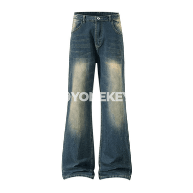 Zenanlar üçin ýokary belli giň kesimli denim jalbar, flare görnüş