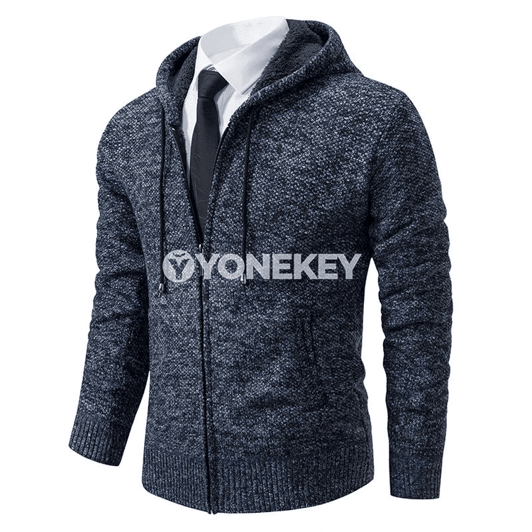 Erkekler üçin kapşonly ýyly kardigan switer, güýz-gyş