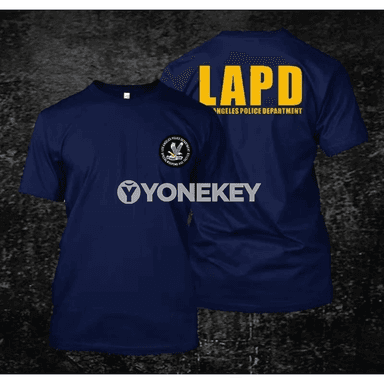 LAPD Los Angeles Police uniseks gündelik gysga ýeňli futbolka
