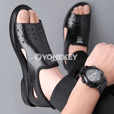 Erkekler üçin ýeňil dem alýan gaýyş sandallar, öýkenmeýän, slip-on