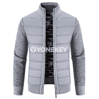 Erkekler üçin güýz-gyş ýyly örülen kurtka, fermuarly