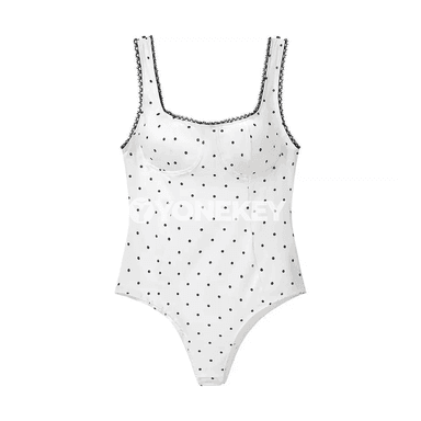 Zenanlar üçin ýazky ýeňsiz polka nokatly bodi, ýönekeý stil