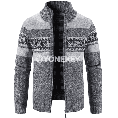 Erkekler üçin gyş-güýz cardigan, dik ýaka, ýyly we rahat