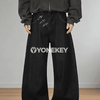 Erkekler üçin giň kesimli baggy jeans, rahat günlük jalbar