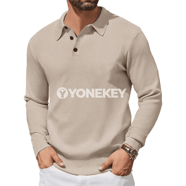 Erkekler üçin gyş ýyly polo switer, uzyn ýeňli, düwmeli