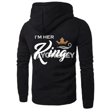 Jübütler üçin güýz-gyş hoodie: KING / QUEEN çaply rahat model