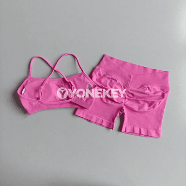 Zenanlar üçin 2 bölek yoga topary, sport bra we şortik toplumy