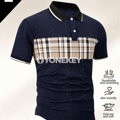 Erkekler üçin dem alýan polo futbolka, jakard dokma, ýeňil we sypaýy stil