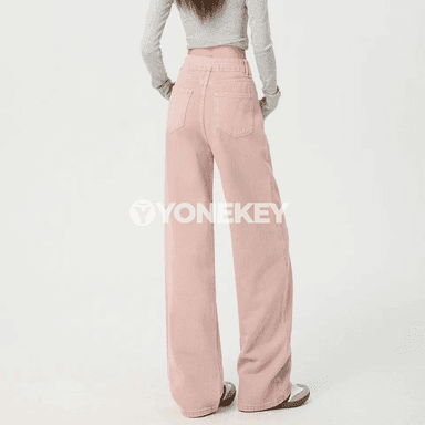 Zenanlar üçin giň kesimli ýokary belli denim jinslar