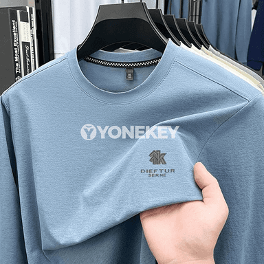 Erkekler üçin aýlaw boýun ýeňil sweatshirt, ýazgyly gündelik uzyn ýeňli