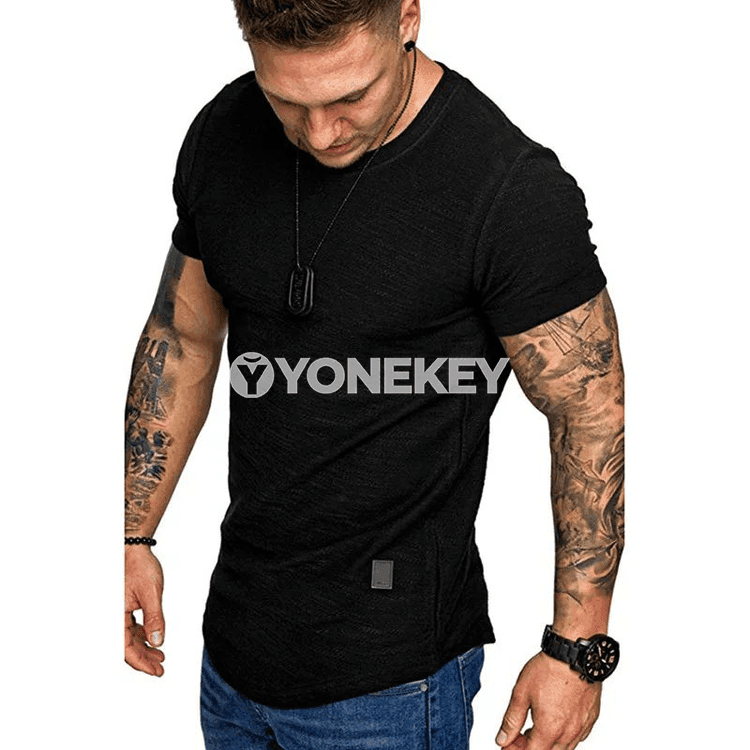 Erkekler üçin sport futbolka, slim fit, gysga ýeňli, ýaz-ýazlyk