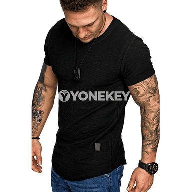 Erkekler üçin sport futbolka, slim fit, gysga ýeňli, ýaz-ýazlyk