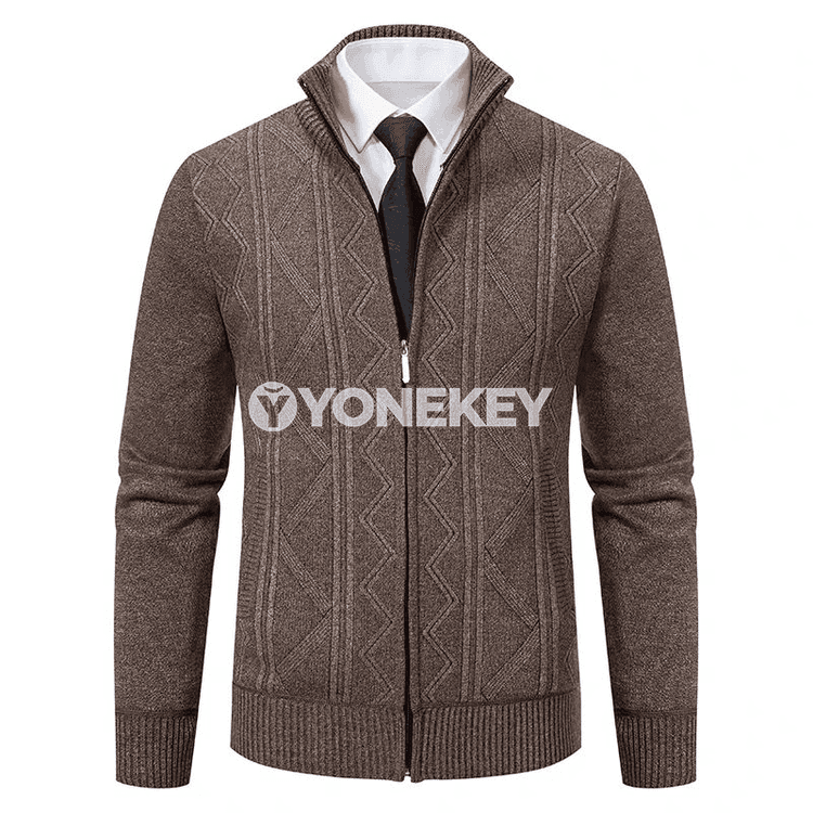 Erkekler üçin ýyly trikotaž kardigan, güýz-gyş göni boýunly jaket