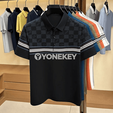 Erkekler üçin ýeňil polo futbolka, gysga ýeňli, iki reňkli