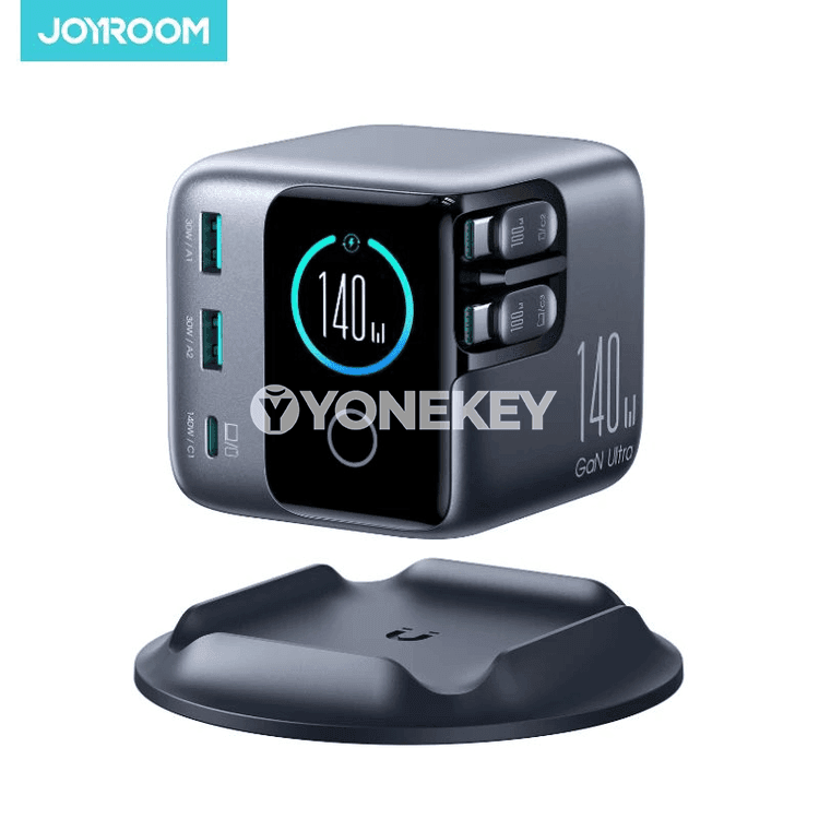 Joyroom 140W Gan desktop zarýad beriji, çekilip çykýan kabeller bilen