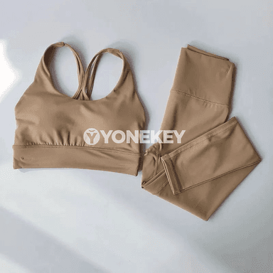 Aýallar üçin 2 bölek ýoga sport toplumy, ýokary bel legging bilen