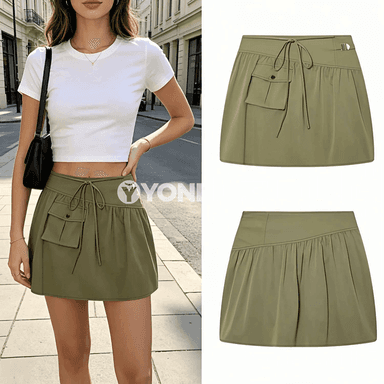 Zenanlar üçin ýaşyl mini ýubka, ýokary moda stili