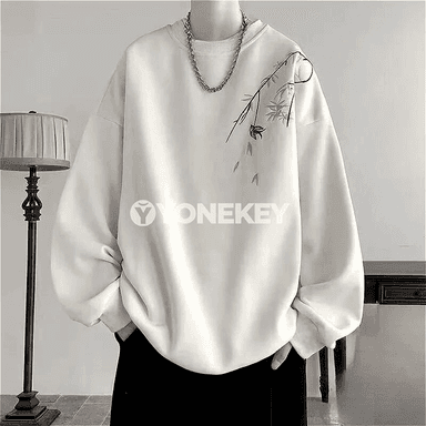 Erkekler üçin giň ölçegli çaply sweatshirt, uzyn ýeňli gündelik köýnek