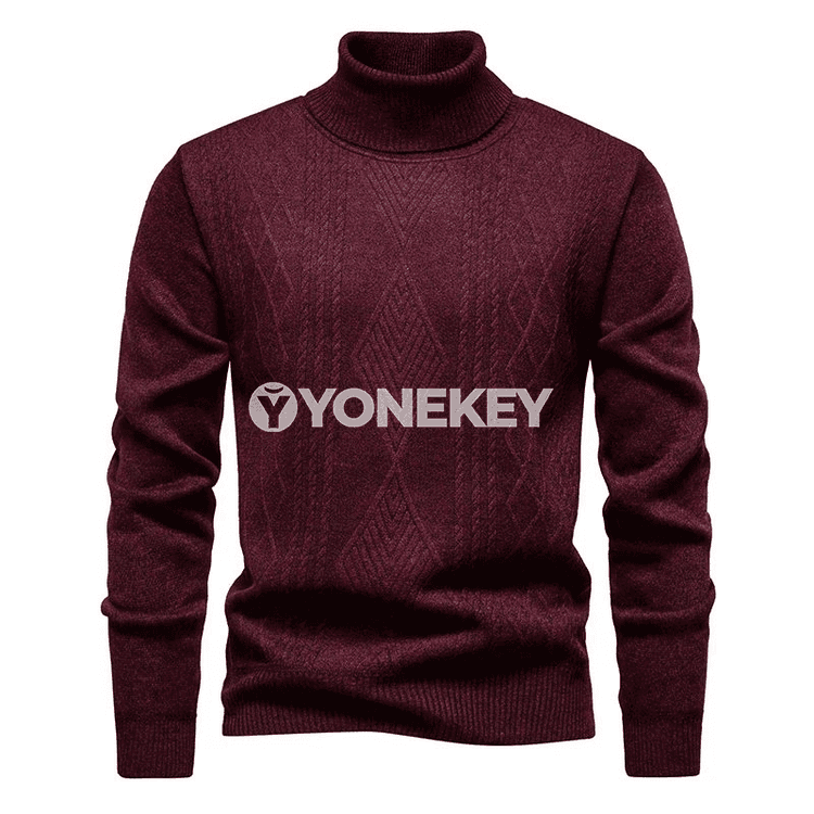 Erkekler üçin ýyly turtlenek trikotaž pullover, argyle nagyşly