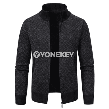 Erkekler üçin ýyly knitted kardigan, zipli, güýz-gyş modeli