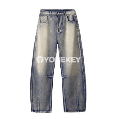 Erkekler üçin giň kesimli dark denim jins balak, retro plaid stil