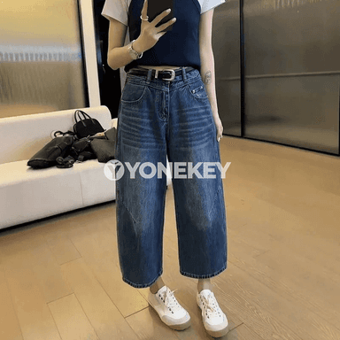 Aýal-gyzlar üçin giň kesimli göni balak, ýeňil denim