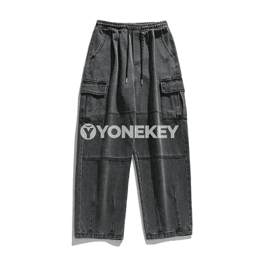 Erkekler üçin giň kesimli, ýeňil gaýtadan işlenen denim jalbar