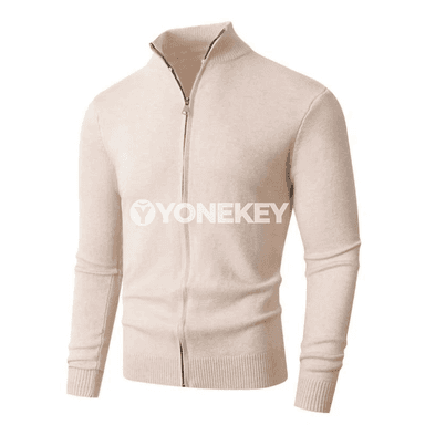 Erkekler üçin fermuarly ýyly kardigan, boýunly örülen switer