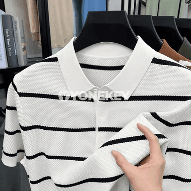 Zolakly ýeňil erkek polo köýnegi, ýaz-tomus üçin gündelik stil