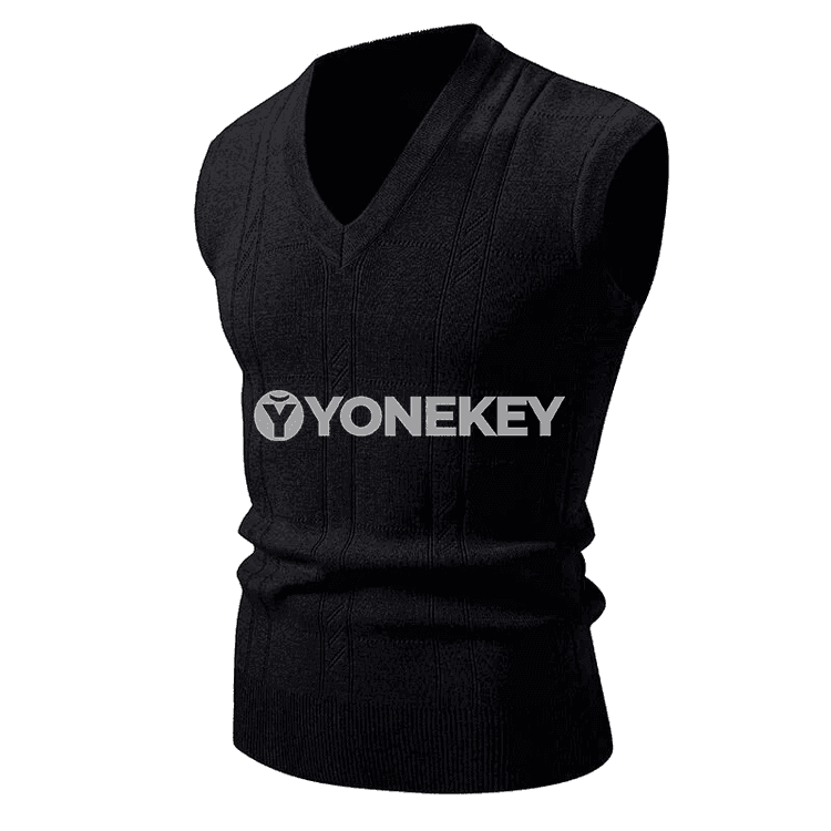 Erkekler üçin V boýun ýeňsiz örülen sviter, gündelik stil