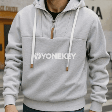 Erkekler üçin gyş ýyly fleýs kapşonly fermuarly sport köýnegi