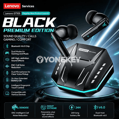 Lenovo GT105 Bluetooth gaming nauşnikler, RGB yşykly, 24 sagat