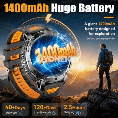 TANK 1.7" 1400 mAh batareýaly sport akylly sagat, Bluetooth jaňly, IP68
