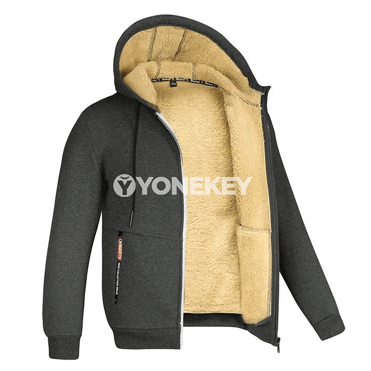 Gyş üçin erkeklerimiziň ýyly kapüşonly zipli sport penjek-kofdasy
