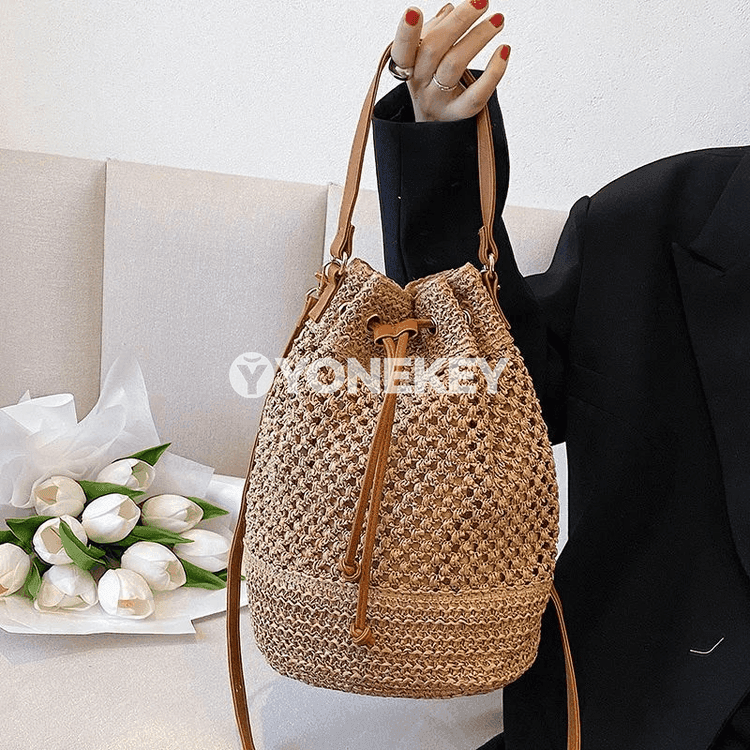 Zenanlar üçin örülen saman bucket sumka, tomusky crossbody model