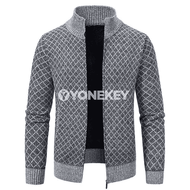 Erkekler üçin ýyly knitted kardigan, zipli, güýz-gyş modeli