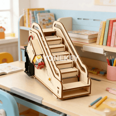 Çagalar üçin DIY ylmy gurluşyk modeli, eskalator gurnama oýnawaç