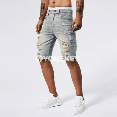 Erkekler üçin tomusky döwük jeans şortlar, slim we rahat
