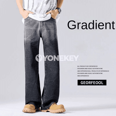 Erkekleriň giň kesimli retro denim jalbary, gündelik rahat stil